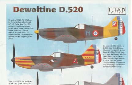 ILIAD DESIGN DEWOITINE D.520 DECALQUES