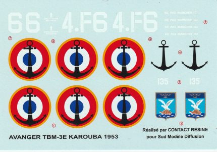 DECALCOMANIES CONTACT RESINE CR-004 AVANGER TBM-3E KAROUBA 1953