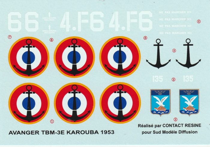 DECALCOMANIES CONTACT RESINE CR-004 AVANGER TBM-3E KAROUBA 1953