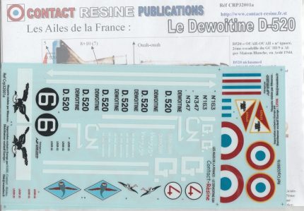DECALCOMANIES CONTACT RESINE PUBLICATIONS CRP32001A LES AILES DE LA FRANCE LE DEWOITINE D-520