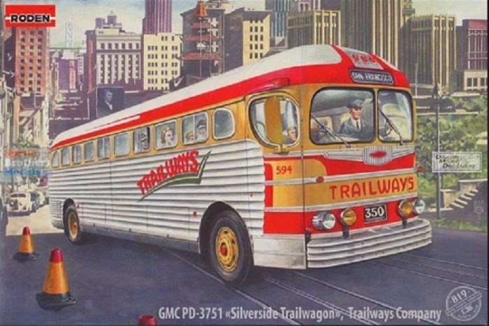 RODEN 819 GMC PD-3751 SILVERSIDE TRAILWAGON TRAILWAYS COMPANY