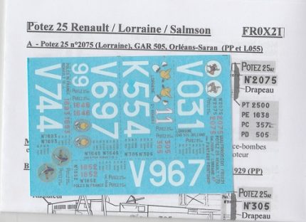 DECALCOMANIES FRROM FR0X21 POTEZ 25 RENAULT / LORRAINE/ SALMSON
