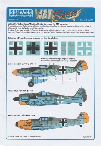 DECALCOMANIES KITS WORLD KW132024 LUFTWAFFE BALKENKREUZ INSIGNA