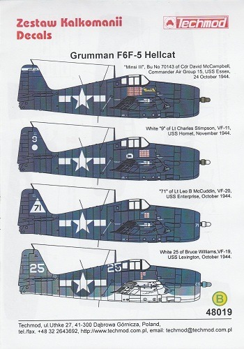 DECALCOMANIES TECHMOD 48019B GRUMMAN F6F-5 HELLCAT