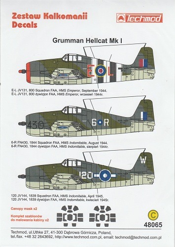 DECALCOMANIES TECHMOD 48065A GRUMMAN HELLCAT MK I